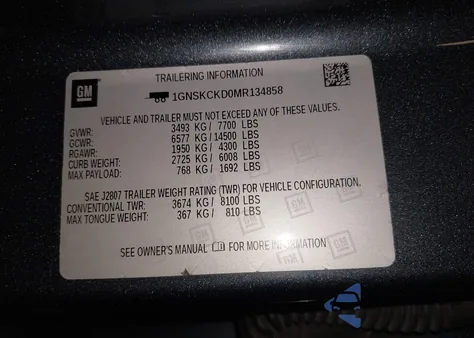 2021 Chevrolet Suburban 4Wd Lt z USA, uszkodzony, nr VIN 1GNSKCKD0MR134858